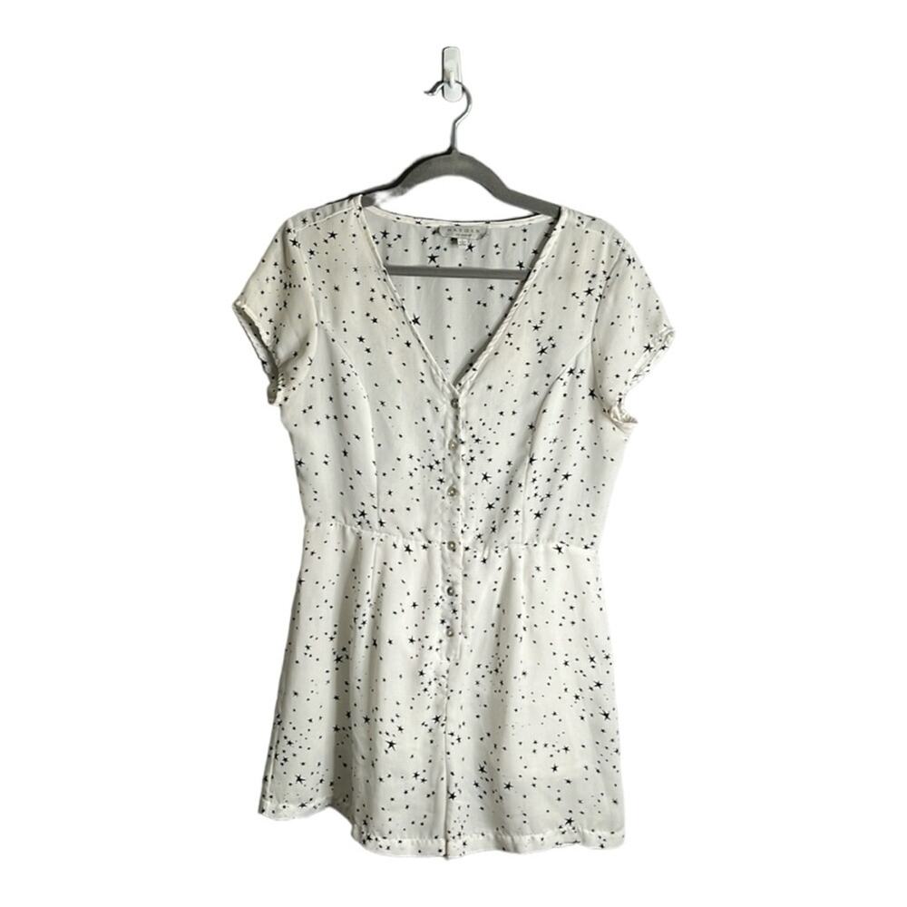 Hayden LA White Romper Black Star Print Short Sleeves Large